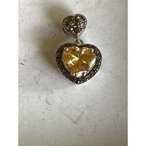 STERLING SILVER 4 CARAT HEART SHAPE GOLDEN PEACH HALO CZ SOLITAIRE PENDANT MA